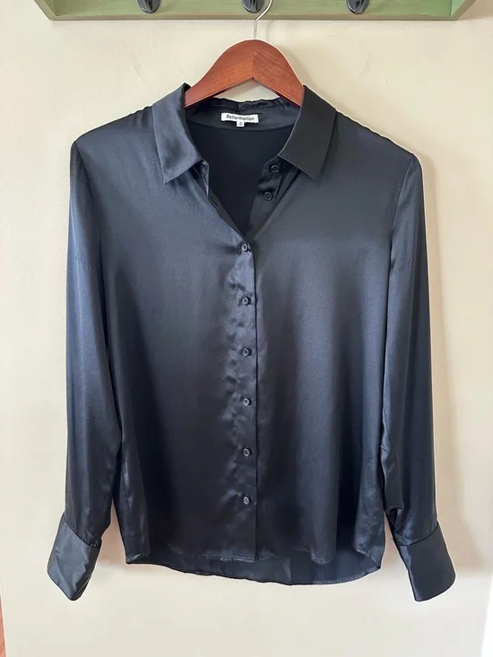 Reformation Sky Silk Top Black - Picture 1 of 9